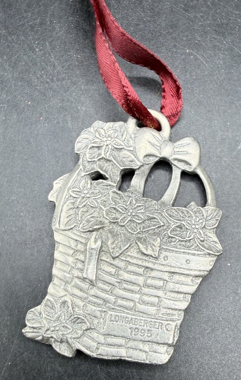 Longaberger 1995 Poinsettia Basket Pewter Christmas Ornament Vintage Silver -55D